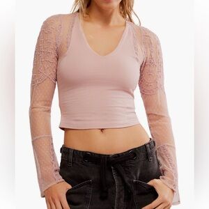 NWT Free People Who’s That Girl Lace Long Sleeve Crop Top Size M